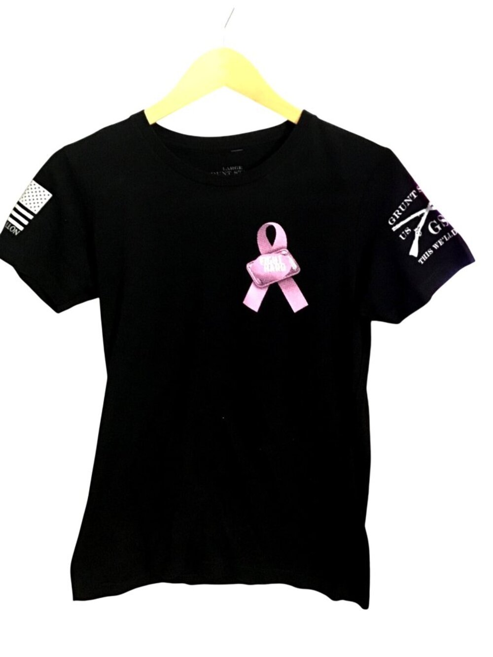 Grunt Style Womens Large Black Fight Cancer Ribbon T-Shirt 100% Cotton Graphic T